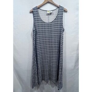 C&C California Womens 1X Geometric Print Sharkbite Hem Sleeveless Dress Navy